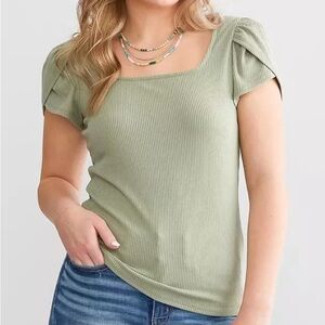 Daytrip Sage Ribbed Short Sleeve Top